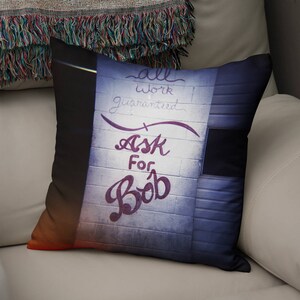 Ask For Bob Throw Pillow, Gift for Mechanic, Garage Decor, Man Cave Decor, Mancave Pillow Cases, Guys Man Christmas Present, Holga Film