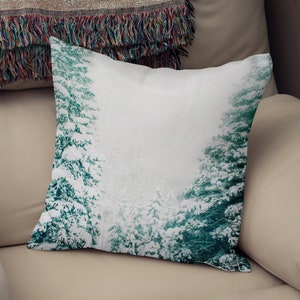 Winter Storm Throw Pillow Cover, Forest Decor, Christmas Pillows, Colorado Mountain Theme, Snowy Trees Couch Cushion