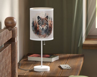 Lampe de table rustique en forme de loup de cabine sur pied, décoration de lodge unique
