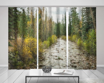 Autumn River Colorado Window Curtains, Nature View Decor (Set of 3)