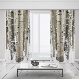 Cortinas de invierno para ventanas, bosque nevado de álamos, transparentes o opacas, 50 x 84 pulgadas, hogar con temática de naturaleza, decoración navideña