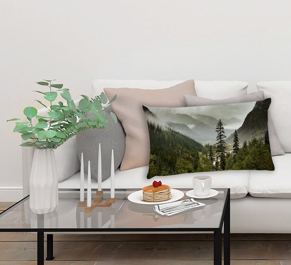 Foggy Mountain Lumbar , 20x14 Rectangle Modern , Colorado Landscape Living Room Mountain Range Bedroom