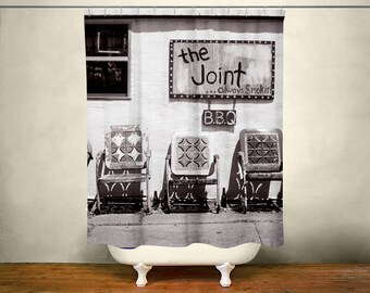 New Orleans BBQ Joint Shower Curtain – Americana Folk Art Decor