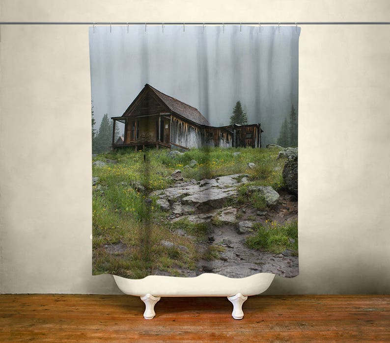 Colorado Foggy Mountain Shower Curtain Log Cabin Decor Etsy