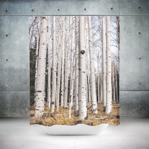 Birch Trees Shower Curtain, 71x74 inch - Forest Bathroom, Lodge Theme, Modern Rustic, Woodland Cabin Feel