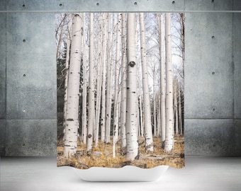 Birch Trees Shower Curtain, 71x74 inch - Forest Bathroom, Lodge Theme, Modern Rustic, Woodland Cabin Feel
