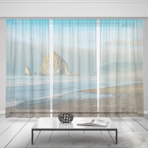 Canon Beach Curtains Set of 3, 150x84 inch total -  Oregon Coast, Semi-Transparent Sheer or Blackout Curtains, Pacific Ocean