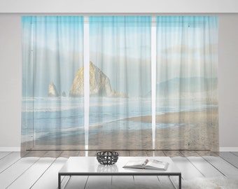 Canon Beach Curtains Set of 3, 150x84 inch total -  Oregon Coast, Semi-Transparent Sheer or Blackout Curtains, Pacific Ocean