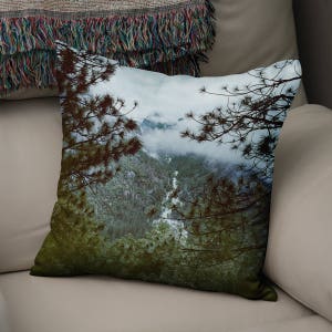 Waterfall Forest Throw Pillow - California Decor, Trees, Yosemite Forest Cotton Pillow Case, Nature Pillow, Large Couch Cushion