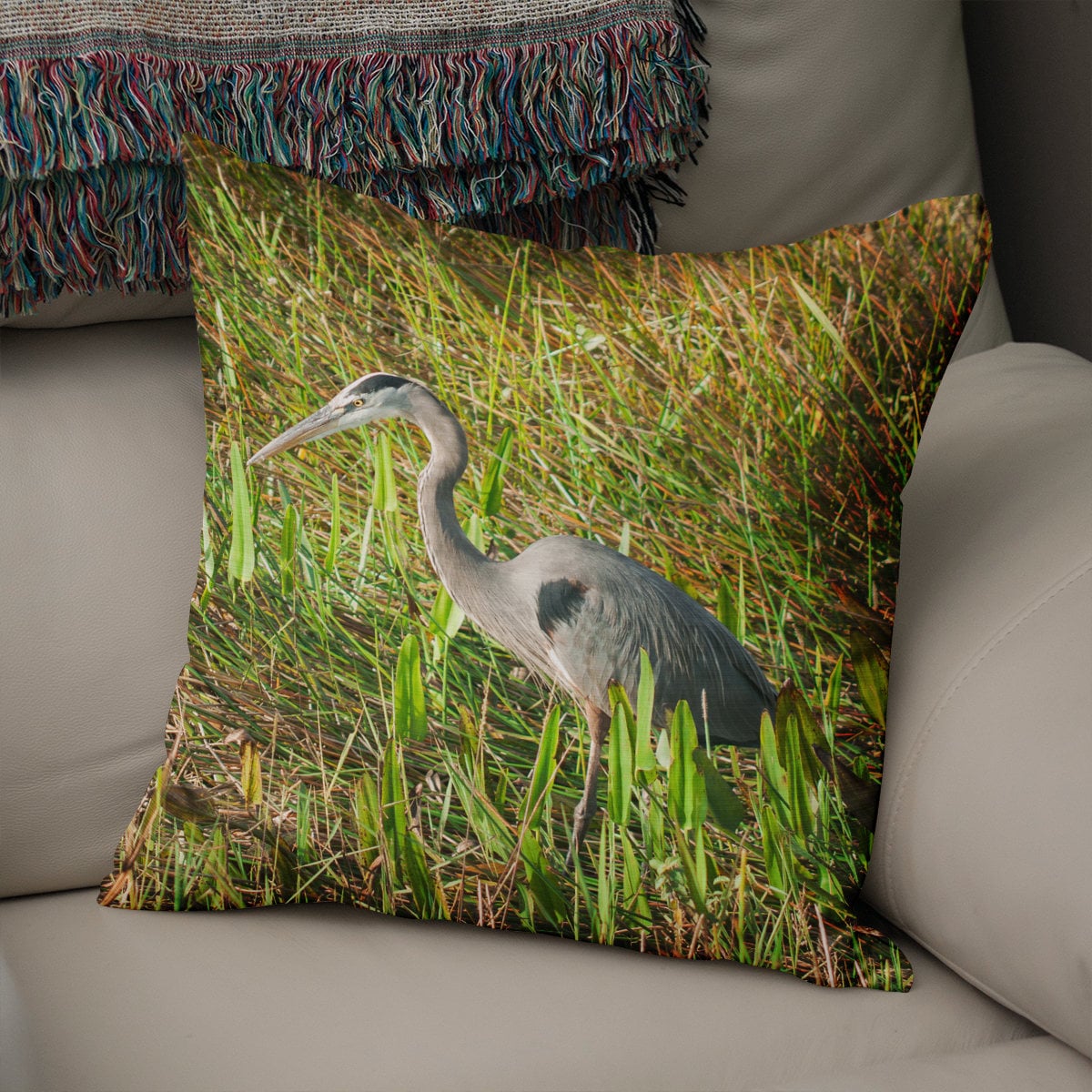Blue Heron Bird Pillow Cover Birds Pillows Nature Decor Etsy