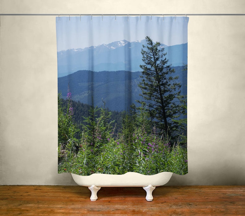 Mountain Scene Shower Curtain Rocky Mountains Image 0