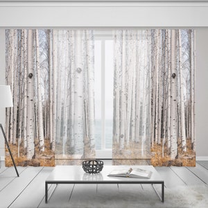 Nature Therapy Birch Forest Window Curtains, 50x84 inch Semi-Transparent Sheer or Blackout Curtains, Aspen Trees, Lodge Theme Tall Picture