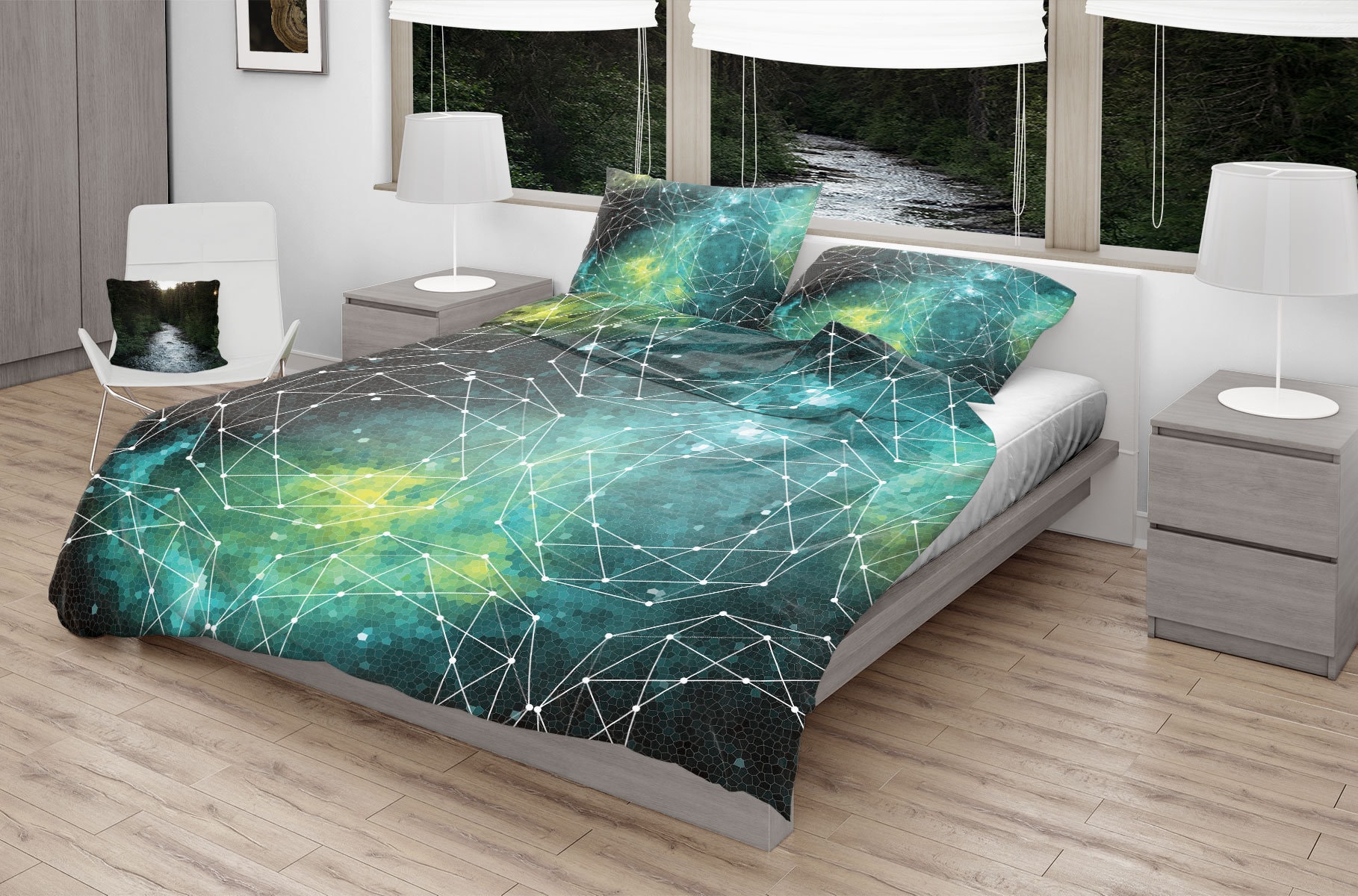 Outer Space Duvet Cover, Galaxy Queen Bedding, Twin, Dorm Nature Bed, Cadeau Pour Nerd, Chambre à Co