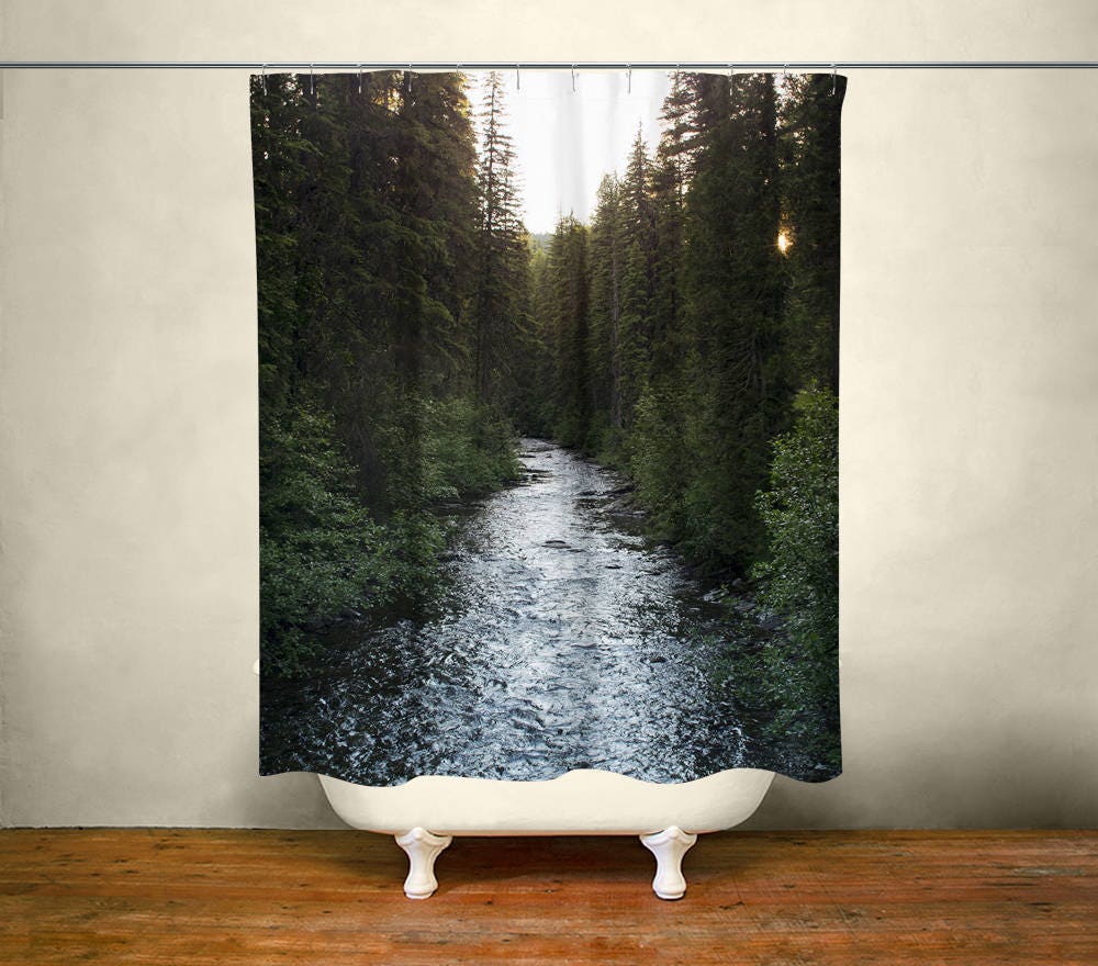 Nature Shower Curtain Forest River Bathroom Decor Scenic Etsy