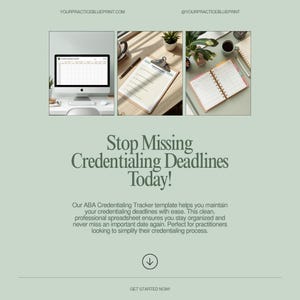 Peut inclure: Publicité avec le texte « Arrêtez de manquer les délais de certification aujourd'hui ! » présentant un écran d'ordinateur, un presse-papiers et un carnet ouvert. Le texte fait la promotion d'un modèle de suivi des certifications ABA.