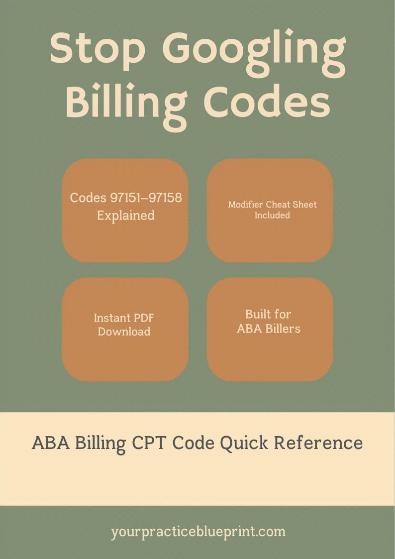 Check Aba Code ABA Billing CPT Code Cheat Sheet | 97151-97158 Codes, Modifiers (PDF ...