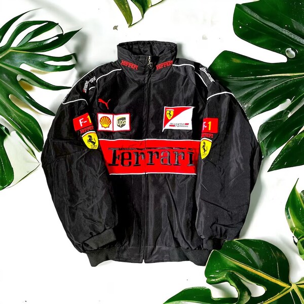FERRARI RACING JACKET - Bestickte Ferrari Racing Jacke - Originale Formel 1 Vintage Jacke, Vintage Rennjacke, Y2K Rennjacke