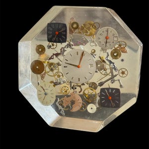 Lucite “Exploding Clock” Paperweight/ Sculpture
