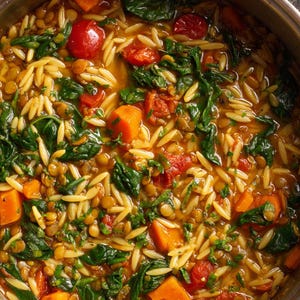 Recept på medelhavslinser och orzo: Hälsosam måltid i en gryta (digital nedladdning)