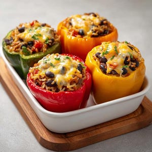 Stuffed Bell Peppers with Rice & Veggies Recipe: Colorful Cheesy Comfort Meal (Digital Download)