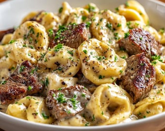 Garlic Steak Tortellini Recipe: Creamy Parmesan Pasta with Seared Steak (Digital Download)
