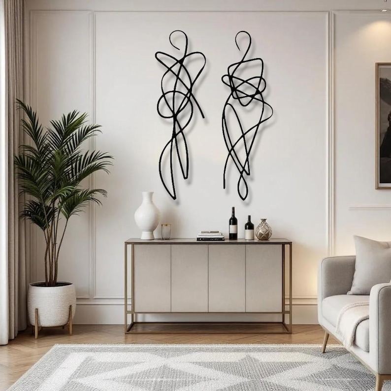Minimalist Abstract Figure Metal Wall Decor, Modern Line Art Human ...