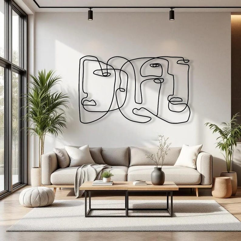 Abstract Face Line Art Metal Wall Art, One Line Faces Sculpture, Modern ...