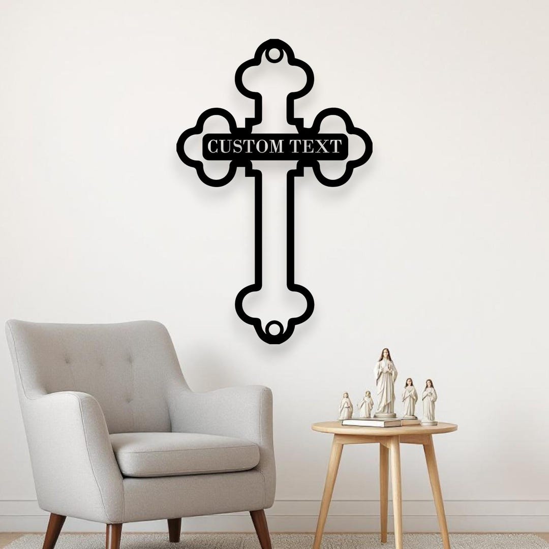 Script Text Cross Custom Text Cross Metal Wall Art, Personalized Scripture Name Wall ...
