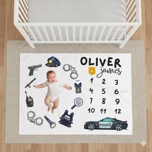 Personalized Police Baby Milestone Blanket - Law Enforcement Gift