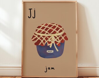 Impresión de la letra J: Arte mural con el alfabeto para la habitación de los niños, la guardería y la sala de juegos (descarga digital)