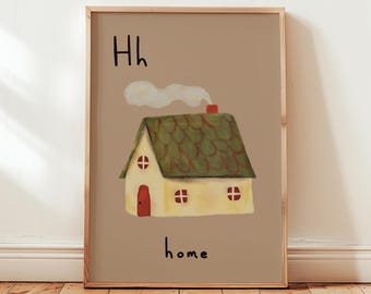 Lámina con la letra H “Hogar” – Arte de pared acogedor y original para la habitación de los niños, guardería y decoración del hogar (Descarga digital)