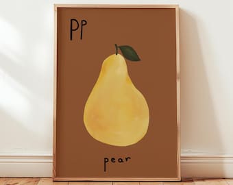 Letra P con estampado de pera: Arte mural con alfabeto caprichoso para la habitación de los niños, guardería y sala de juegos (Descarga digital)