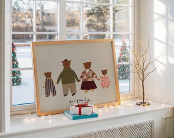 Arte mural imprimible de la familia de osos: ilustración familiar divertida, decoración para habitaciones infantiles y de juegos (descarga digital)
