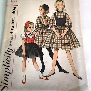 Simplicity 3607 Girls Dirndl Skirt Dress with Weskit Sewing Pattern Size 4 Uncut
