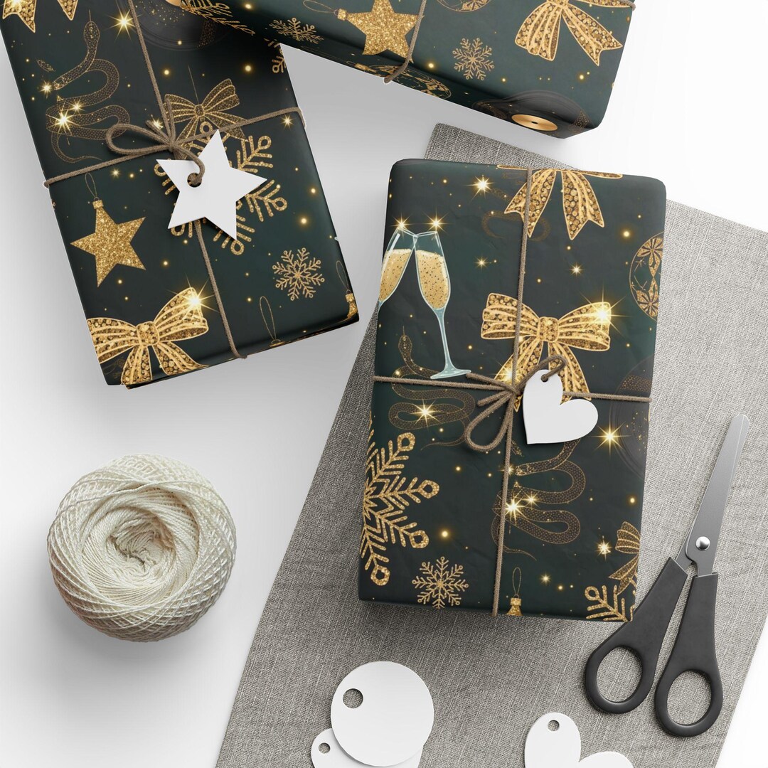 Gold Black Holiday Wrapping Paper | New Year Party Gift Wrap | Vinyl ...