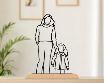 Custom 3D Printed Figures, Personalized Line Art Portrait, Christmas Gift for Mom