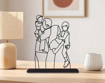 Custom 3D Figures: Personalized Family Portrait, Christmas Gift for Parents, Line Drawing from Photo