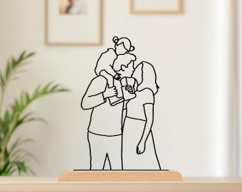 Custom 3D Print Line Art Portrait from Photo, Personalized Family Gift, Minimalist Home Decor