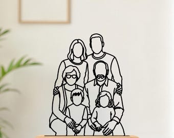 Custom Family Line Art Portrait, Personalized 3D Printing, Gift for Parents