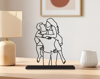 Personalized 3D Line Portrait, Custom Anniversary Gift, Hand Drawn, Sculpture Art