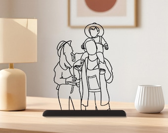 Custom 3D Printed Family Portrait: Line Drawing from Photo, Minimalist Home Decor