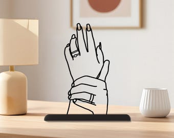 Custom 3D Line Art of Hands, Personalized Engagement Gift, Couple Hand Sculpture
