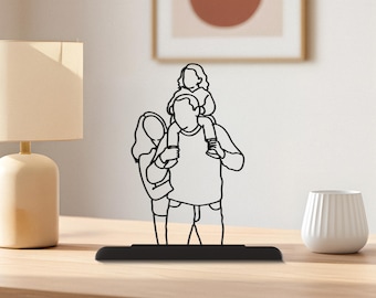 Custom 3D Line Art Portrait: Personalized Family Sculpture, Christmas Gift for Family
