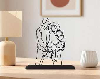 Custom 3D Figures: Line Drawing from Photo, Family Christmas Gifts, Personalized Modern Home Decor