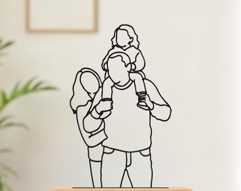 Custom 3D Printed Family Line Art Portrait, Christmas Gift for Parents, Personalized Drawing