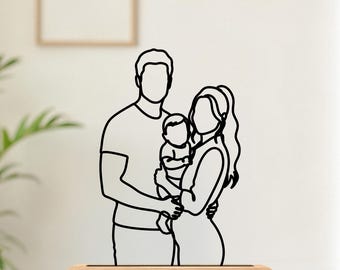 Personalized Family Line Art Portrait, Custom 3D Printing, New Mom/Dad Gift
