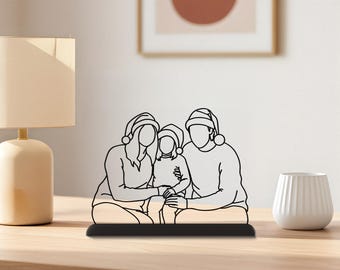 Custom Family Line Art Portrait: Gift for Christmas, Personalized 3D Figures, Minimalist Home Decor