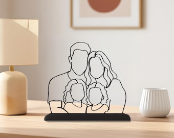 Custom 3D Line Art: Family Portrait from Photo, Christmas Gift for Parents, Personalized Drawing