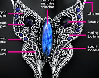 Butterfly pendant TUTORIAL - step by step instructions on every detail of this hybrid pendant. Multiple useful adaptable techniques DIY