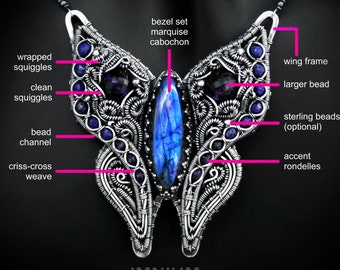 Butterfly pendant TUTORIAL - step by step instructions on every detail of this hybrid pendant. Multiple useful adaptable techniques DIY